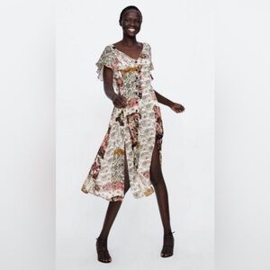 NWT Zara Multicolored Paisley Patchwork Slit Midi Dress Sz XS